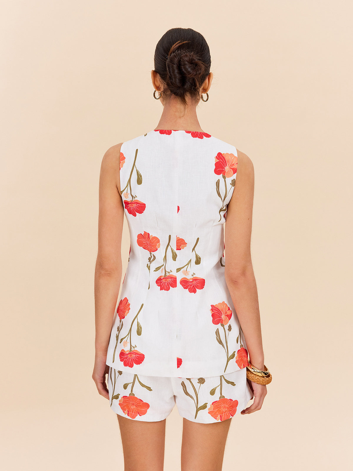 Çiçekli Düğmeli Şort Takımı