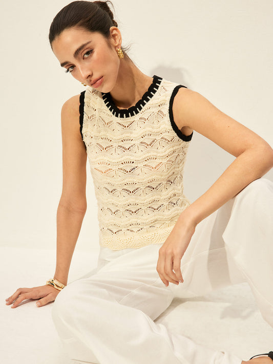 Crochet Kontrast Kenarlı Süveter Yelek