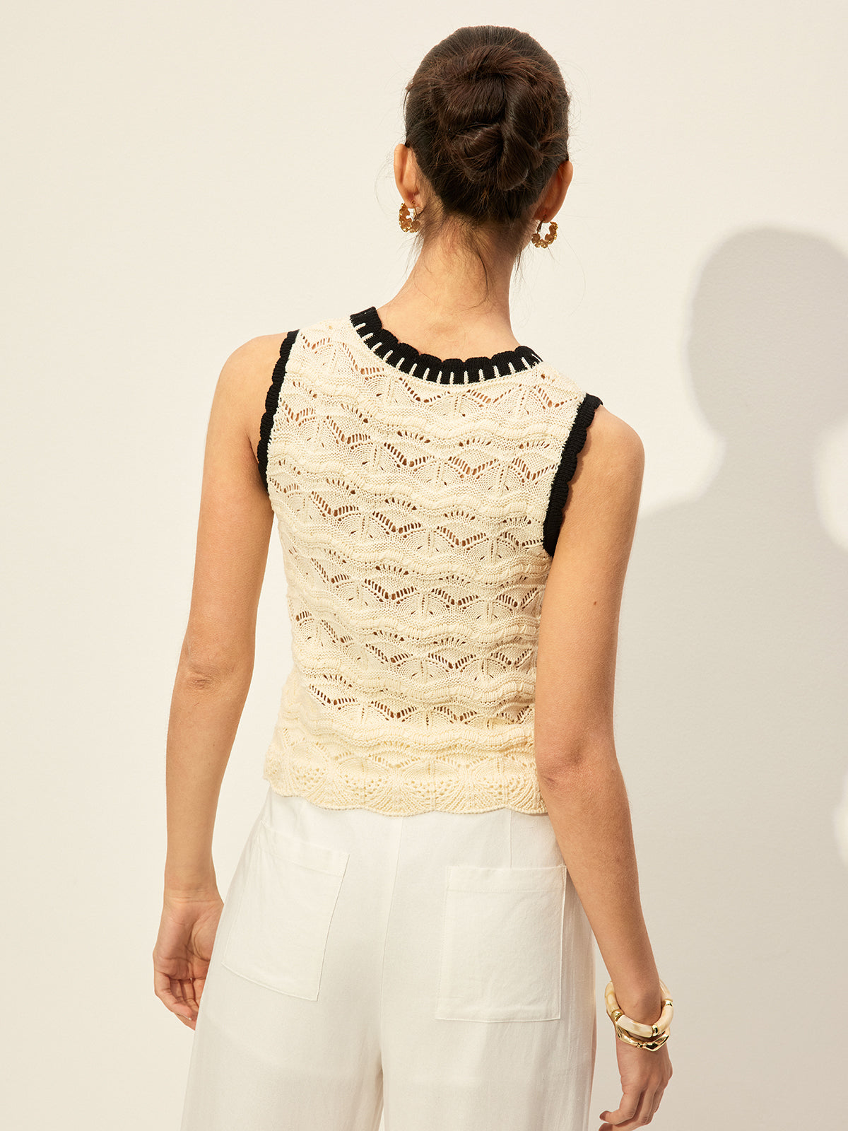 Crochet Kontrast Kenarlı Süveter Yelek