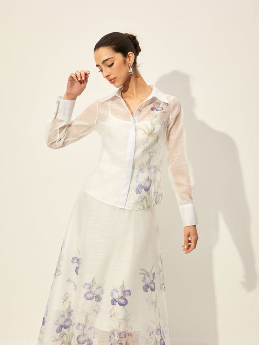 Çiçek Desenli Yarı Şeffaf Etek Takımı ile Bel Bağı