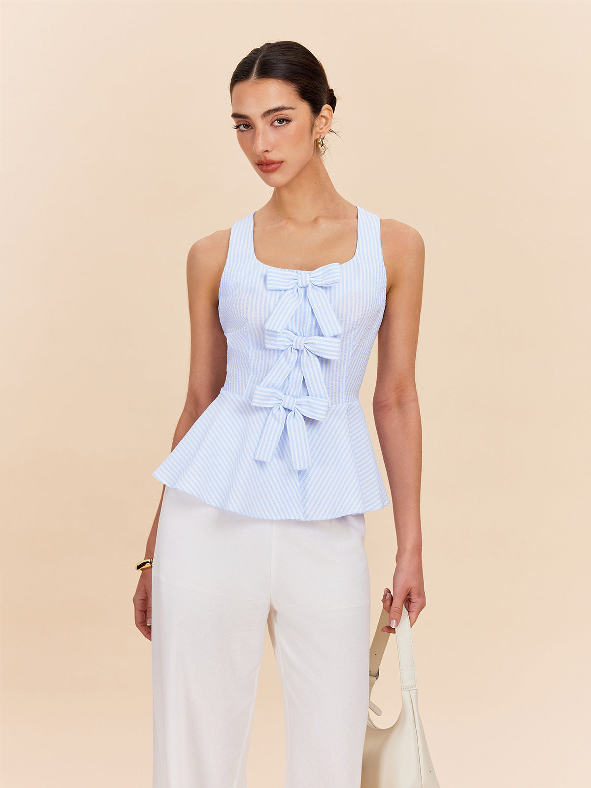 Çizgili Peplum Üst, Kemer Detaylı
