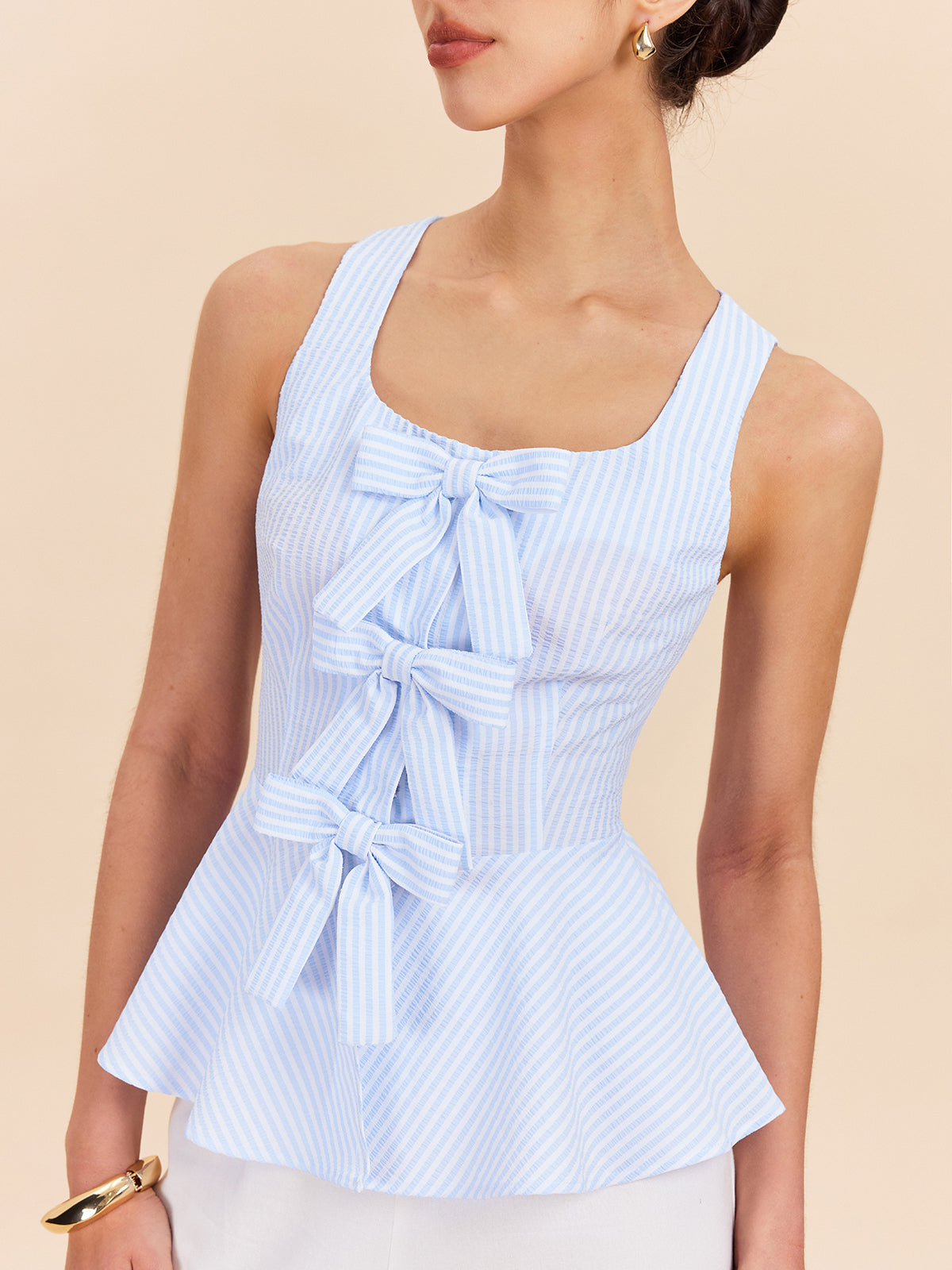 Çizgili Peplum Üst, Kemer Detaylı