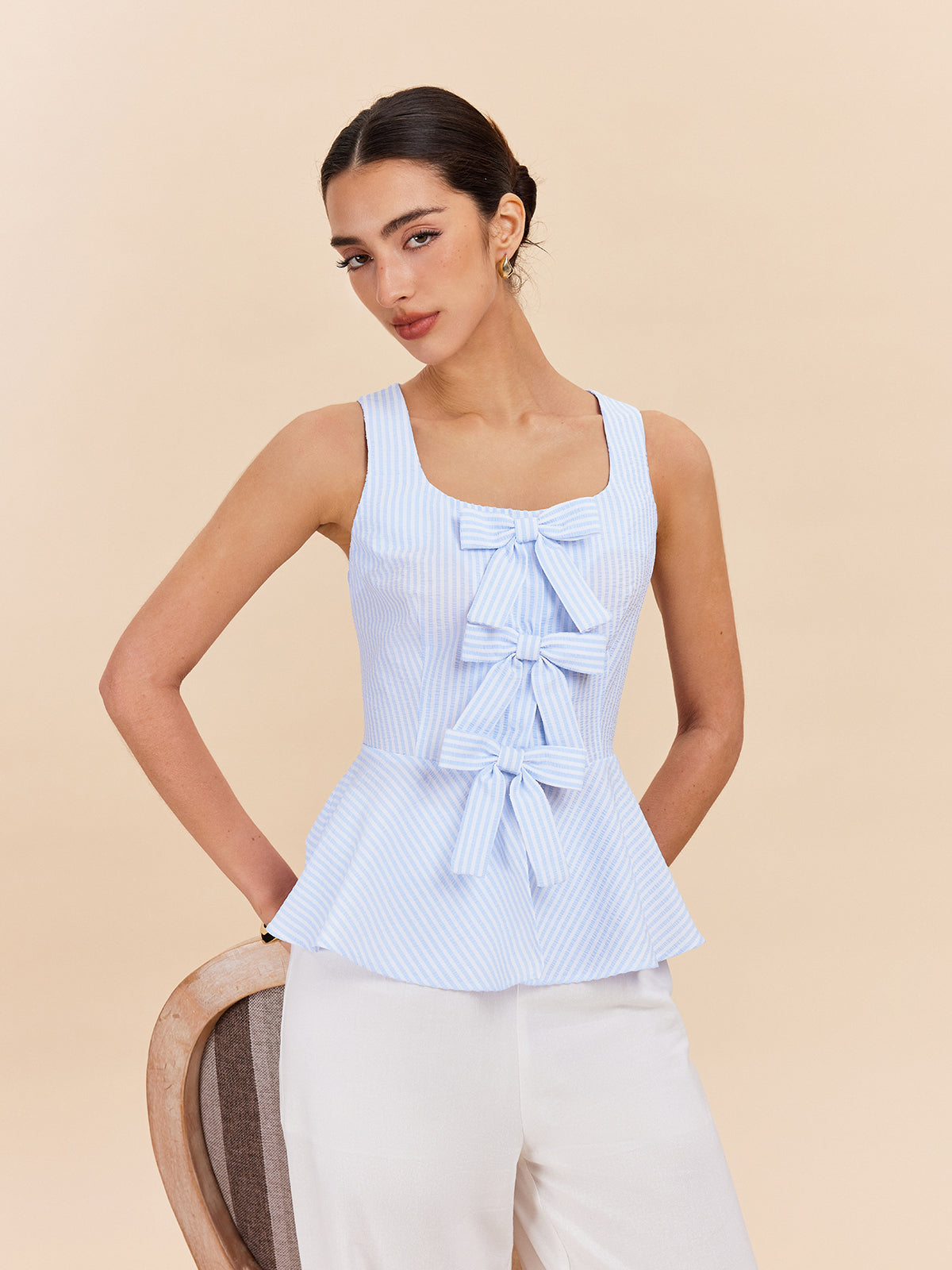 Çizgili Peplum Üst, Kemer Detaylı