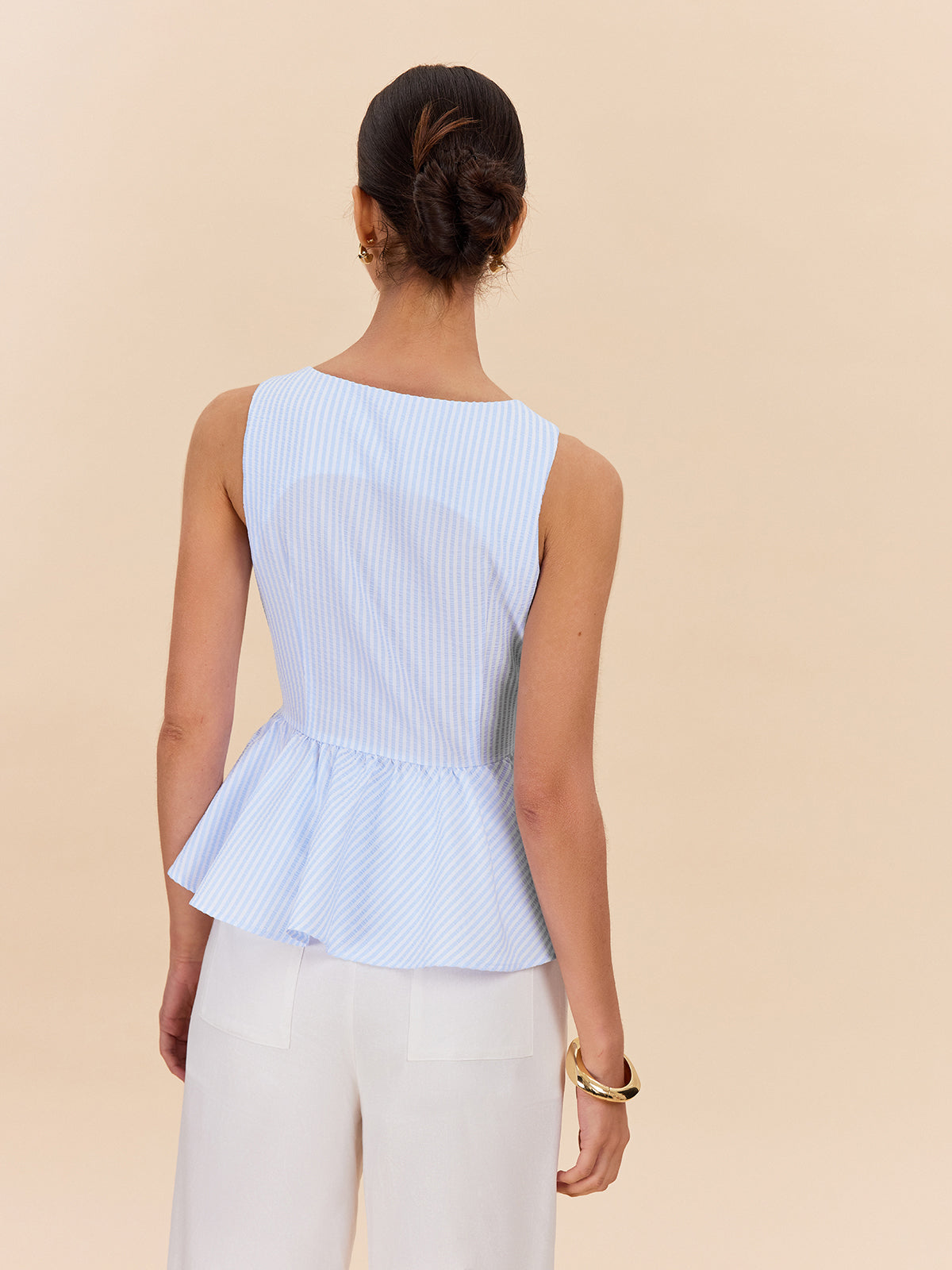 Çizgili Peplum Üst, Kemer Detaylı