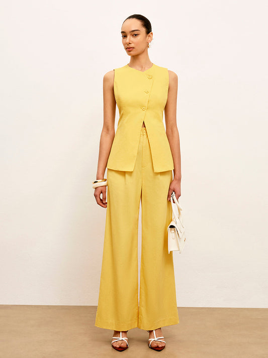 Linen ve Pamuk Orta Bel Elbise Pantolonları