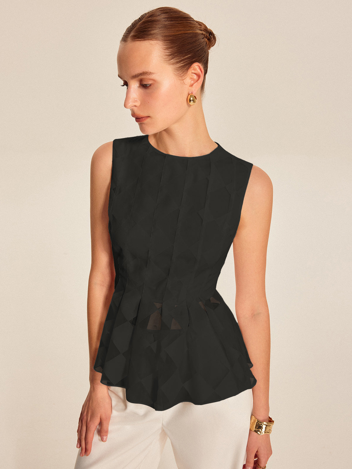 Yarı Şeffaf Geometrik Peplum Bluz