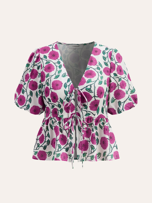 Boho V-Yaka Çekmeli Puff Kol Etek Takımı