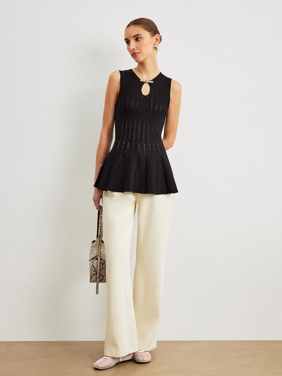 Çift Sıra Saten Peplum Üstü, Fiyonklu Detaylı