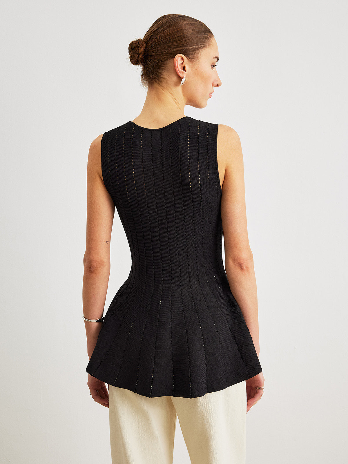 Çift Sıra Saten Peplum Üstü, Fiyonklu Detaylı
