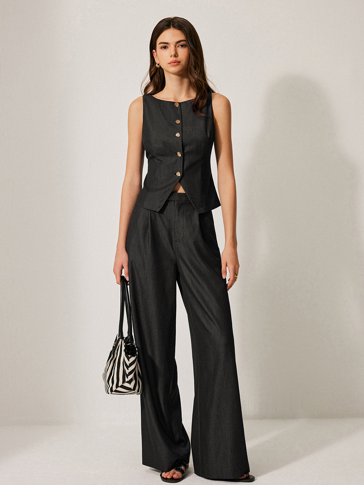 Button-Front Sleeveless Vest