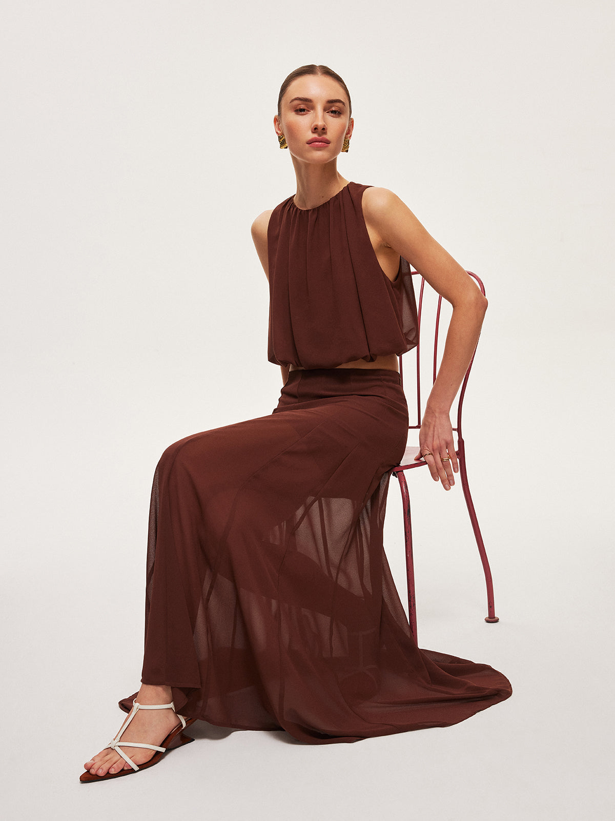 Şifon Yarı Şeffaf A-Line Etek