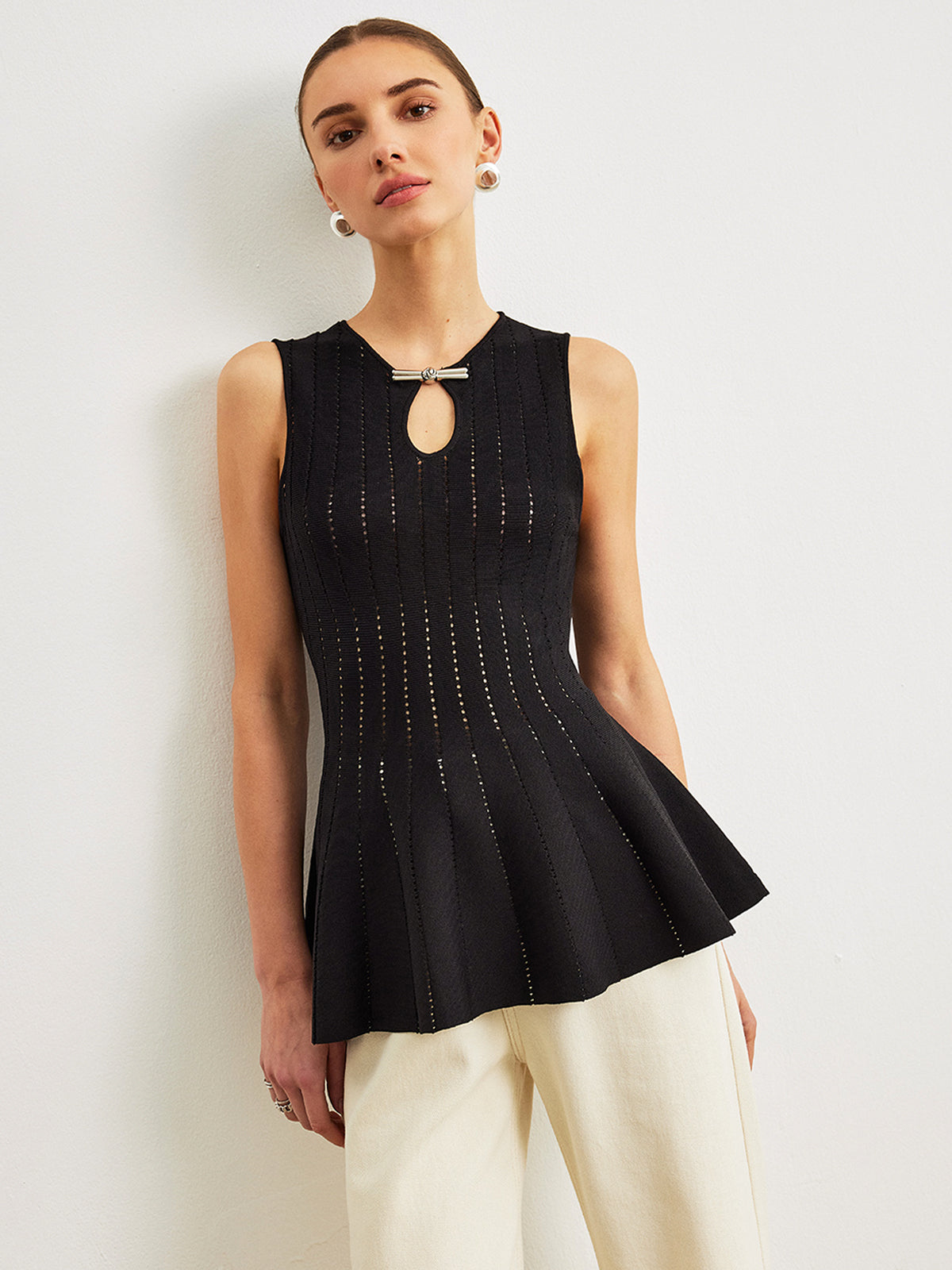 Çift Sıra Saten Peplum Üstü, Fiyonklu Detaylı
