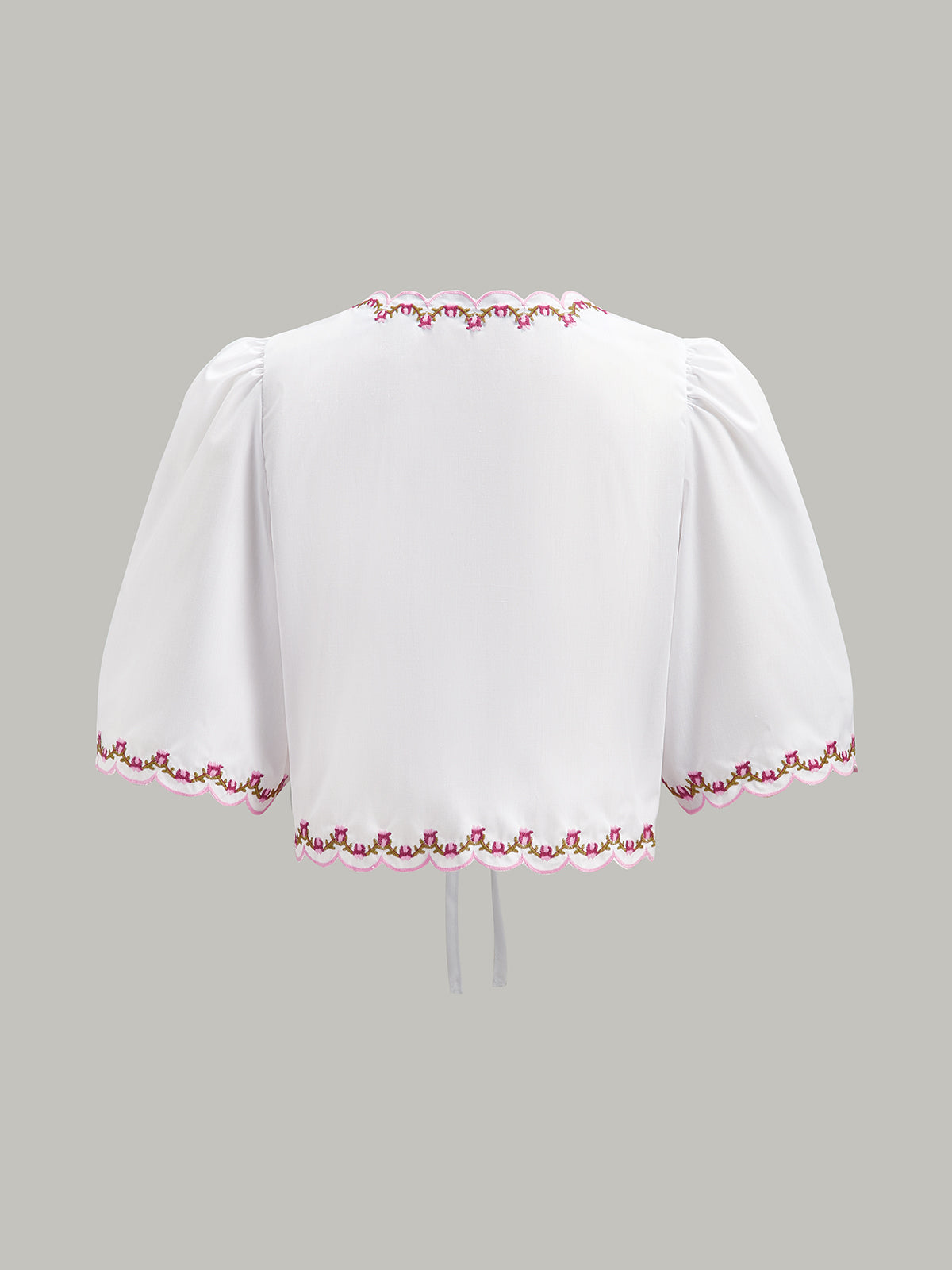 Nakışlı Dantel Kenar Puff Sleeve Kemer Bluz
