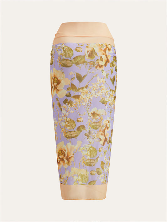 Çiçek Baskılı Panel Bağlamalı Bel Mesh Pareo