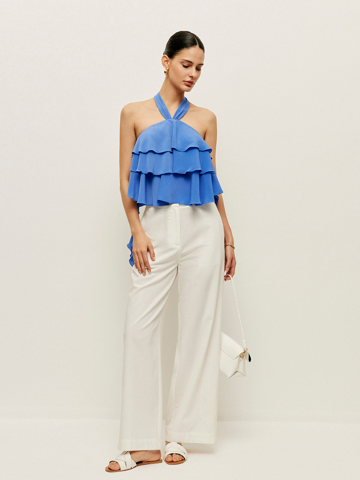 Halter Yaka Volanlı Bluz