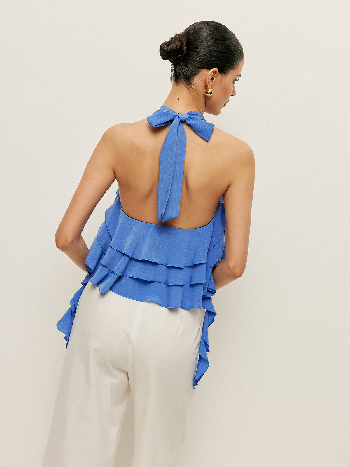 Halter Yaka Volanlı Bluz