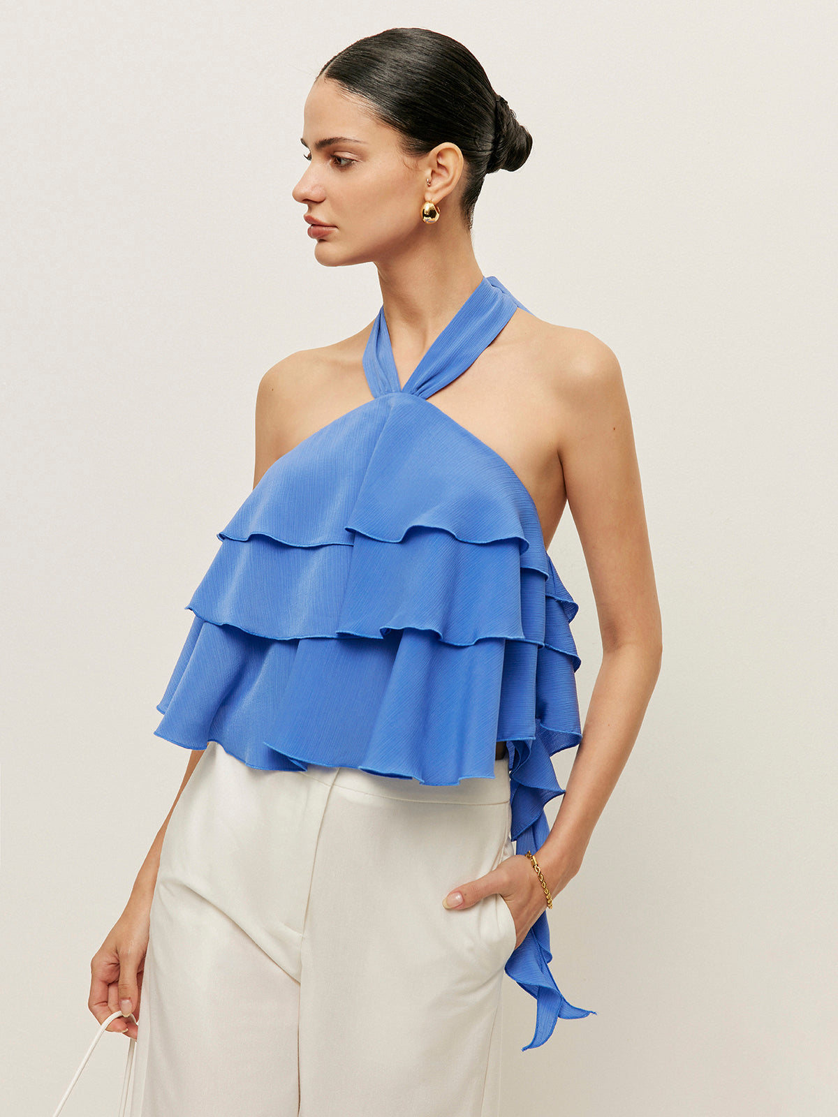 Halter Yaka Volanlı Bluz