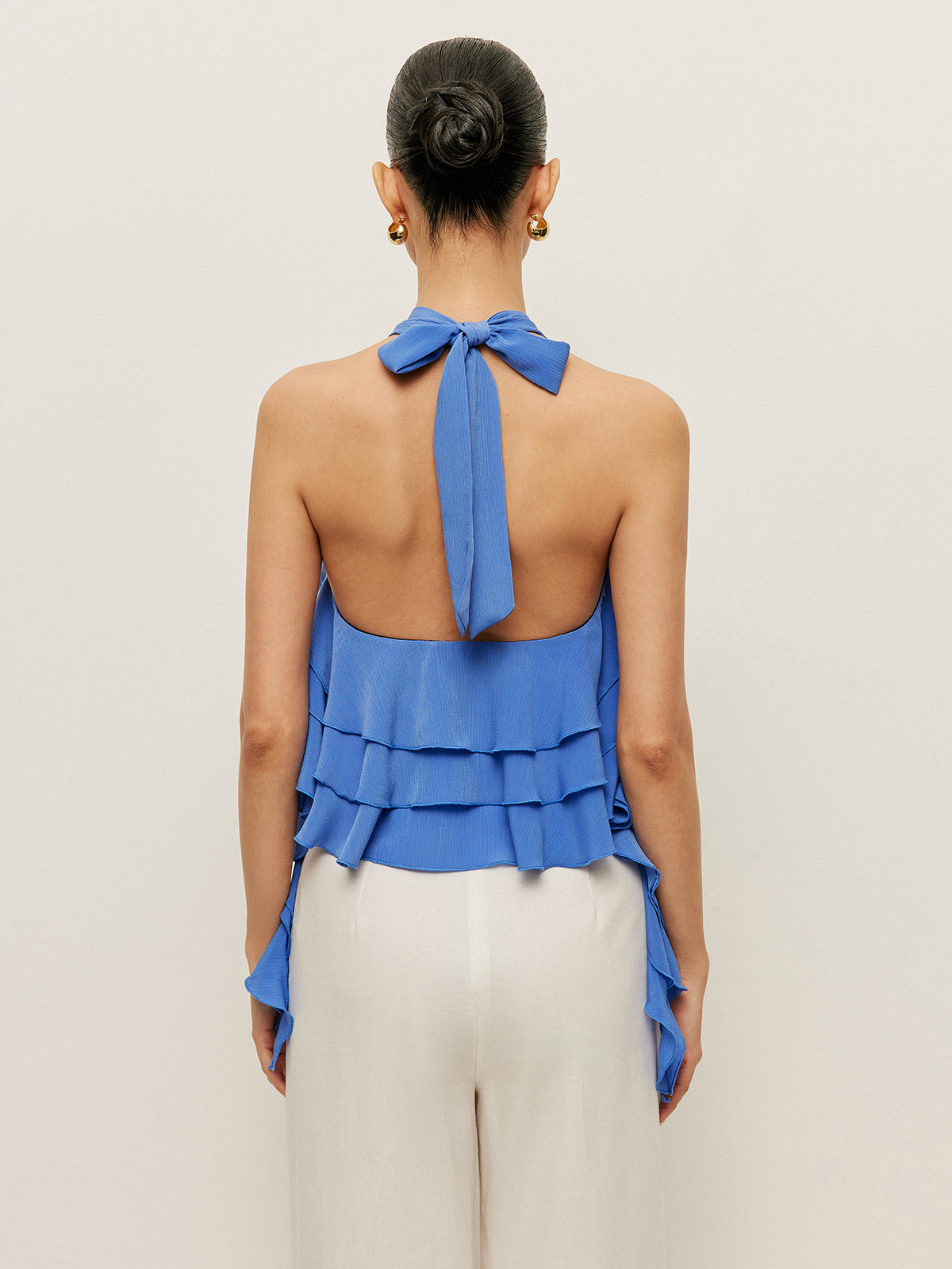 Halter Yaka Volanlı Bluz