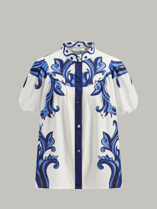 Çiçekli Desenli Puff Kol Etek Takımı Cepli