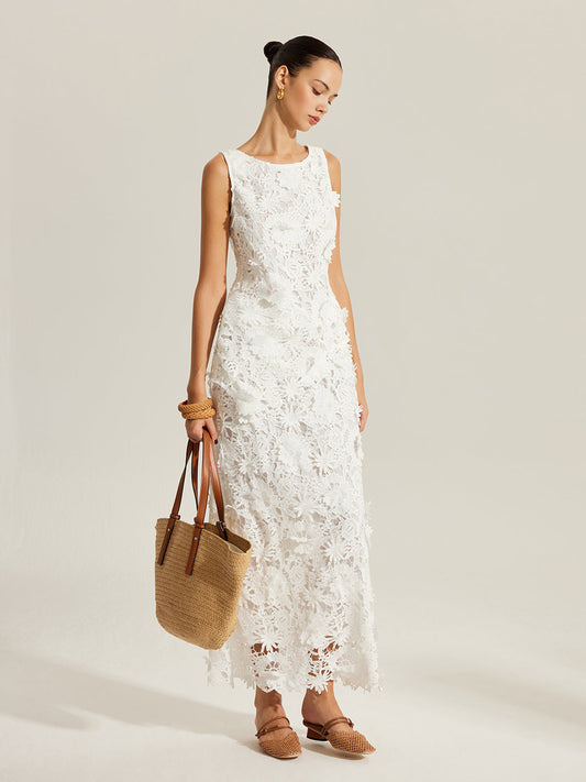 Çiçekli Nakışlı Yarı Şeffaf Dantel Etek