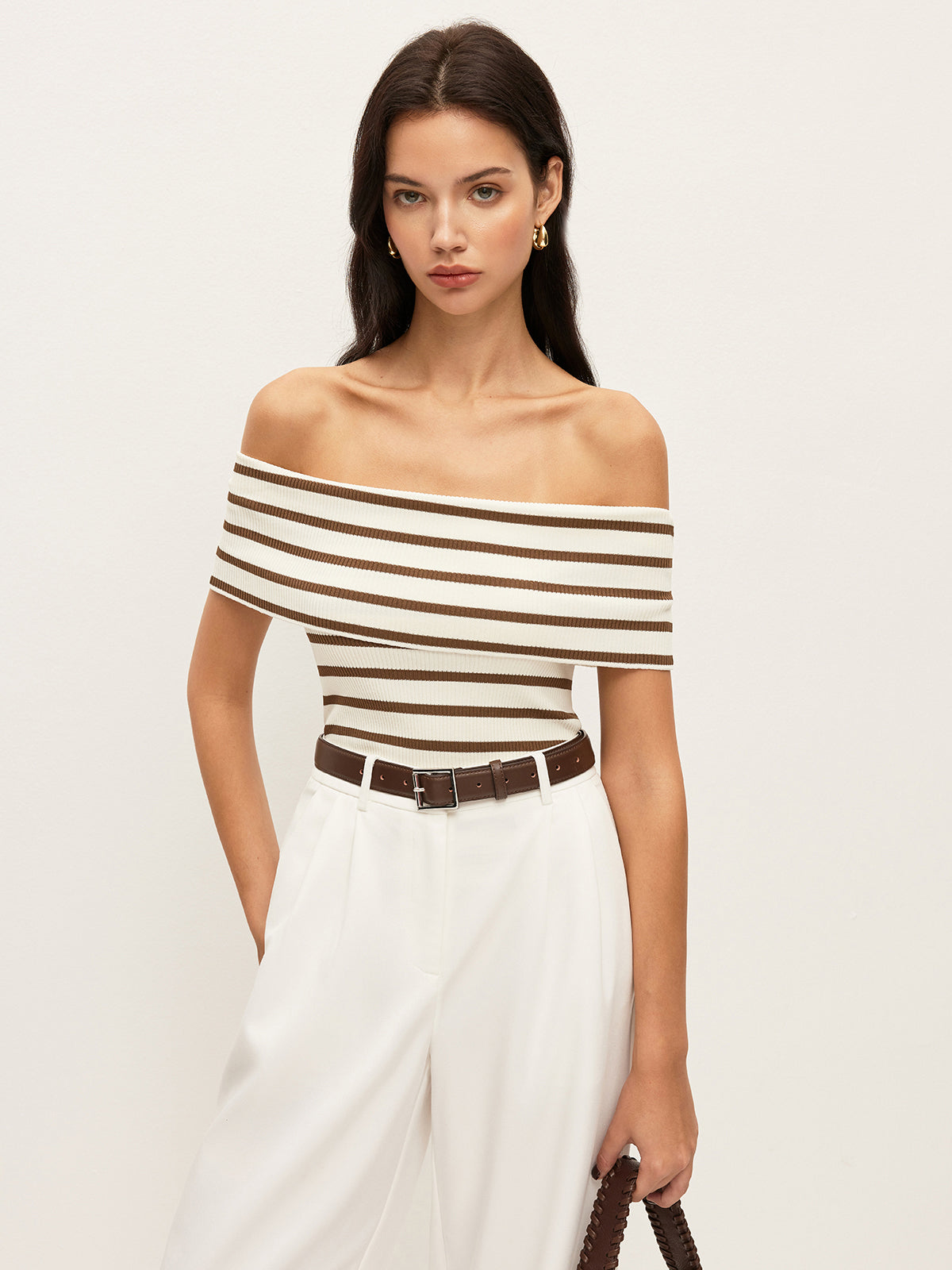 Çizgili Off-Shoulder Ribana Üst
