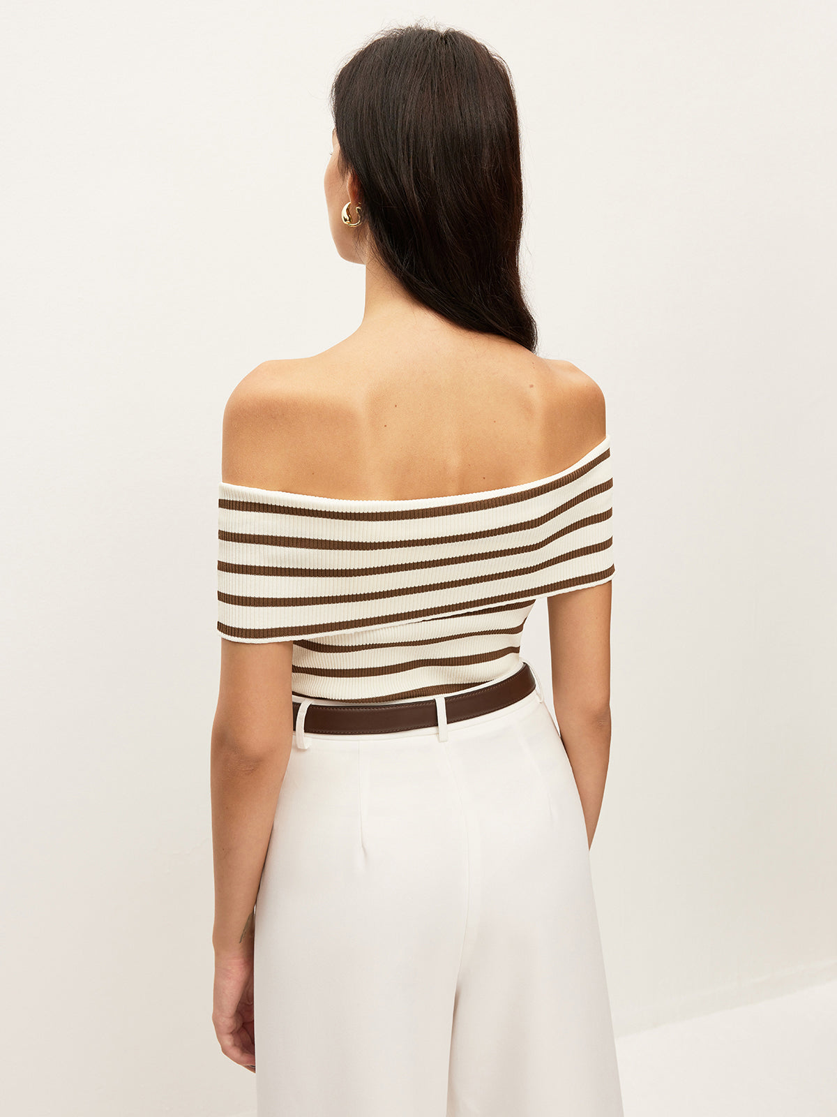 Çizgili Off-Shoulder Ribana Üst