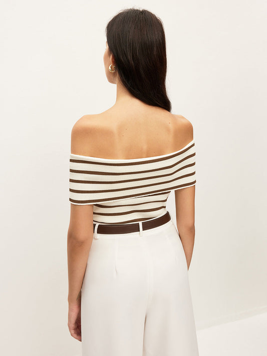 Çizgili Off-Shoulder Ribana Üst