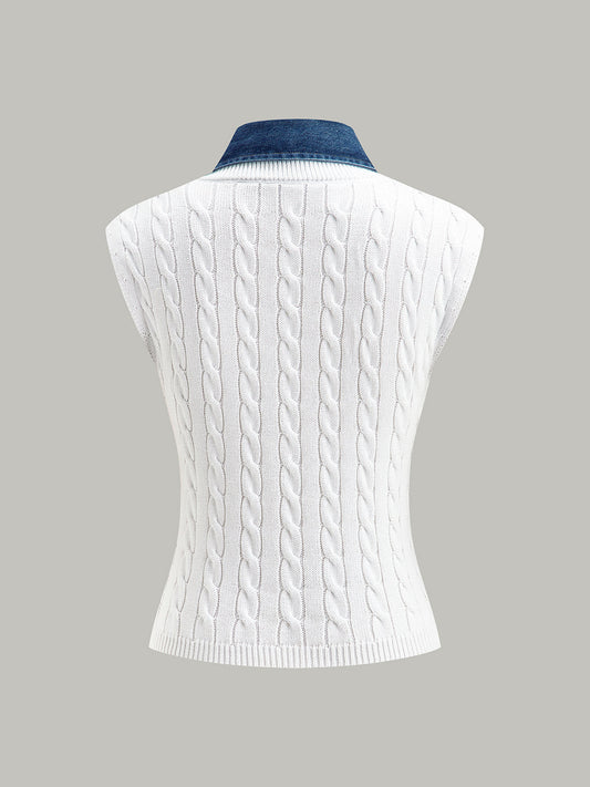 Pamuk Denim Yaka Triko Üst