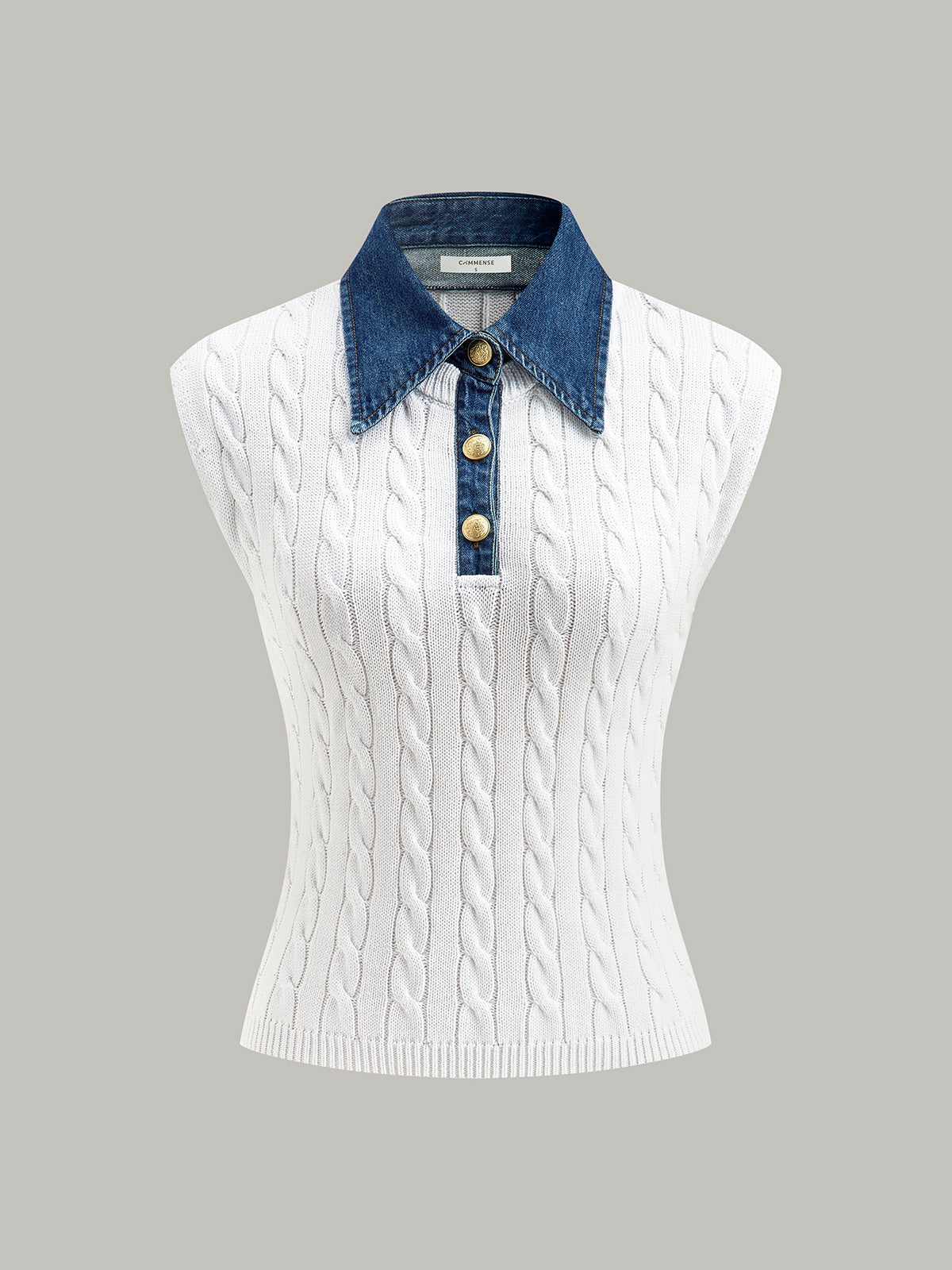 Pamuk Denim Yaka Triko Üst