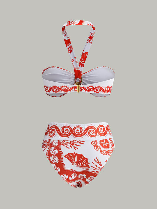 Halter Yaka Baskılı Bikini Seti
