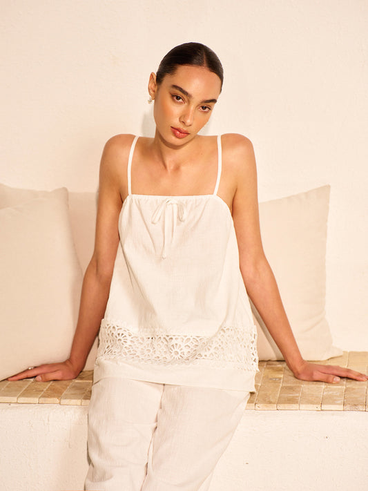 Dantel Panelleri ile Pamuklu Pantolon Takımı