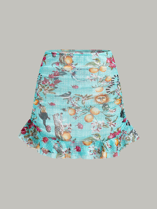 Çiçek Desenli Bikini Seti ve Pareo Etek ile