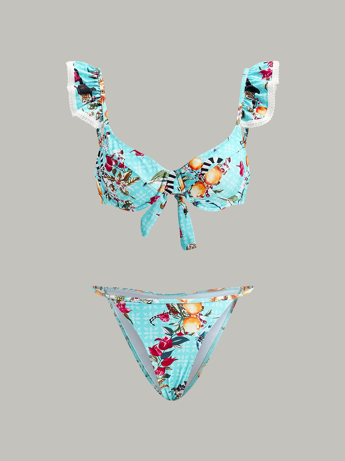 Çiçek Desenli Bikini Seti ve Pareo Etek ile