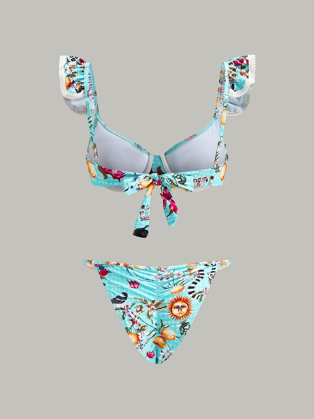 Çiçek Desenli Bikini Seti ve Pareo Etek ile