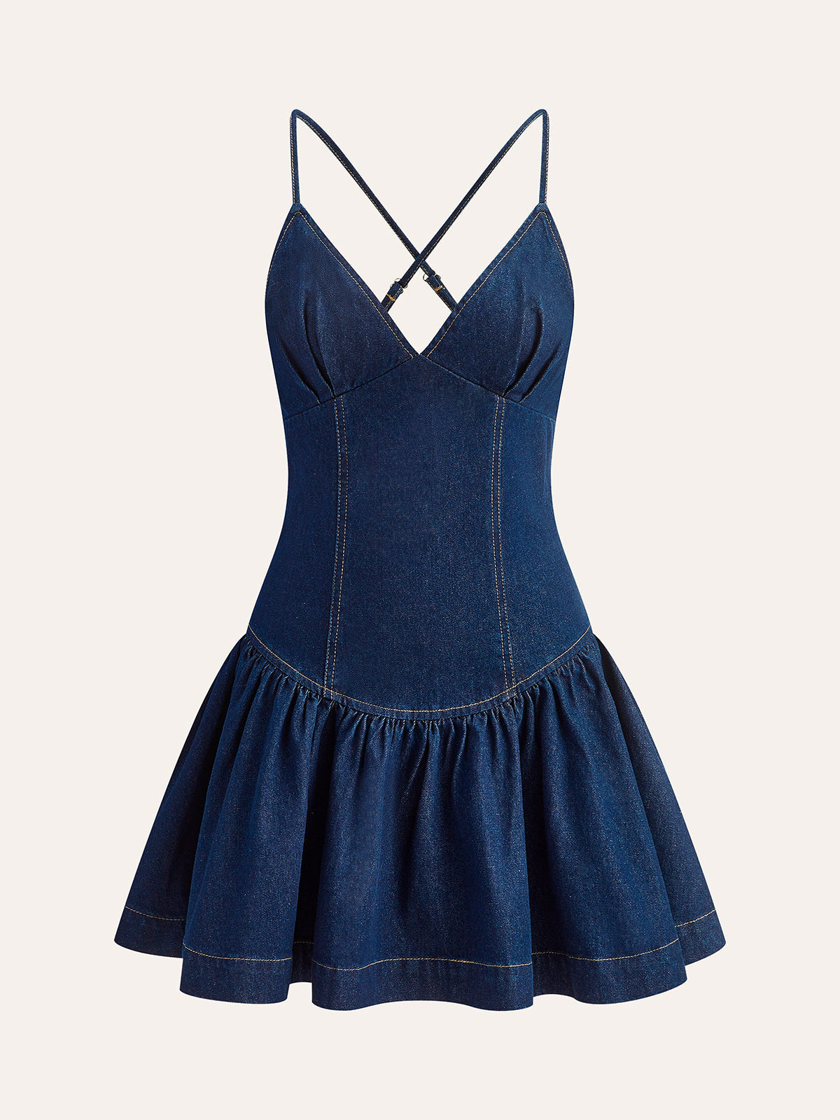 Çapraz Sırt Denim Ballettan Elbise