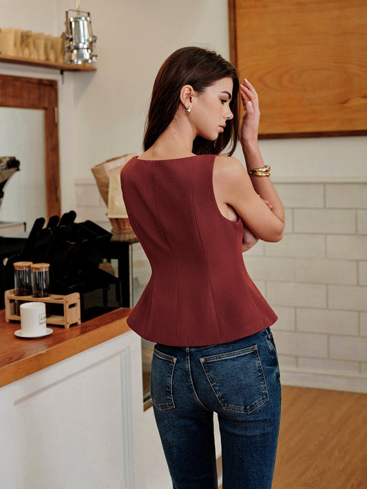 Kare Yaka Fermuarlı Kısa Üst