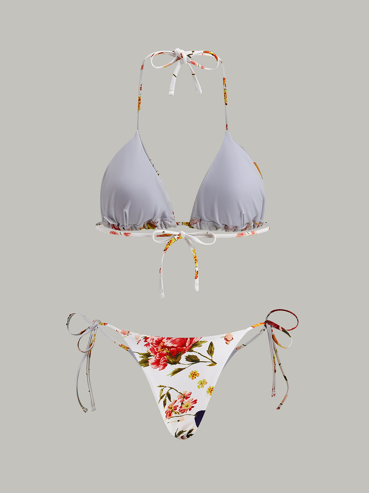 Çiçek Baskılı Bağcıklı Bikini Takımı