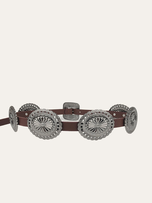 Vintage Concho Buckle Leather Belt