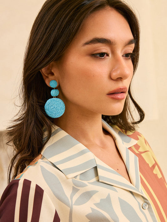 Üçlü Çember Raffia Damla Küpeler