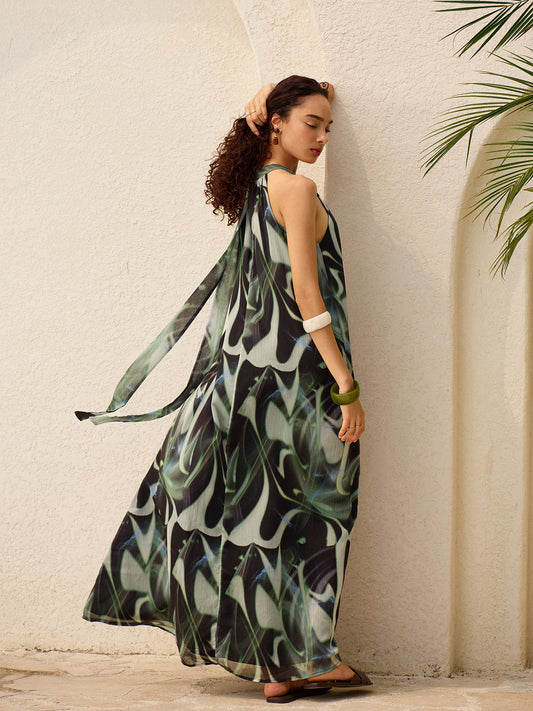 Akışkan Soyut Askılı Elbise