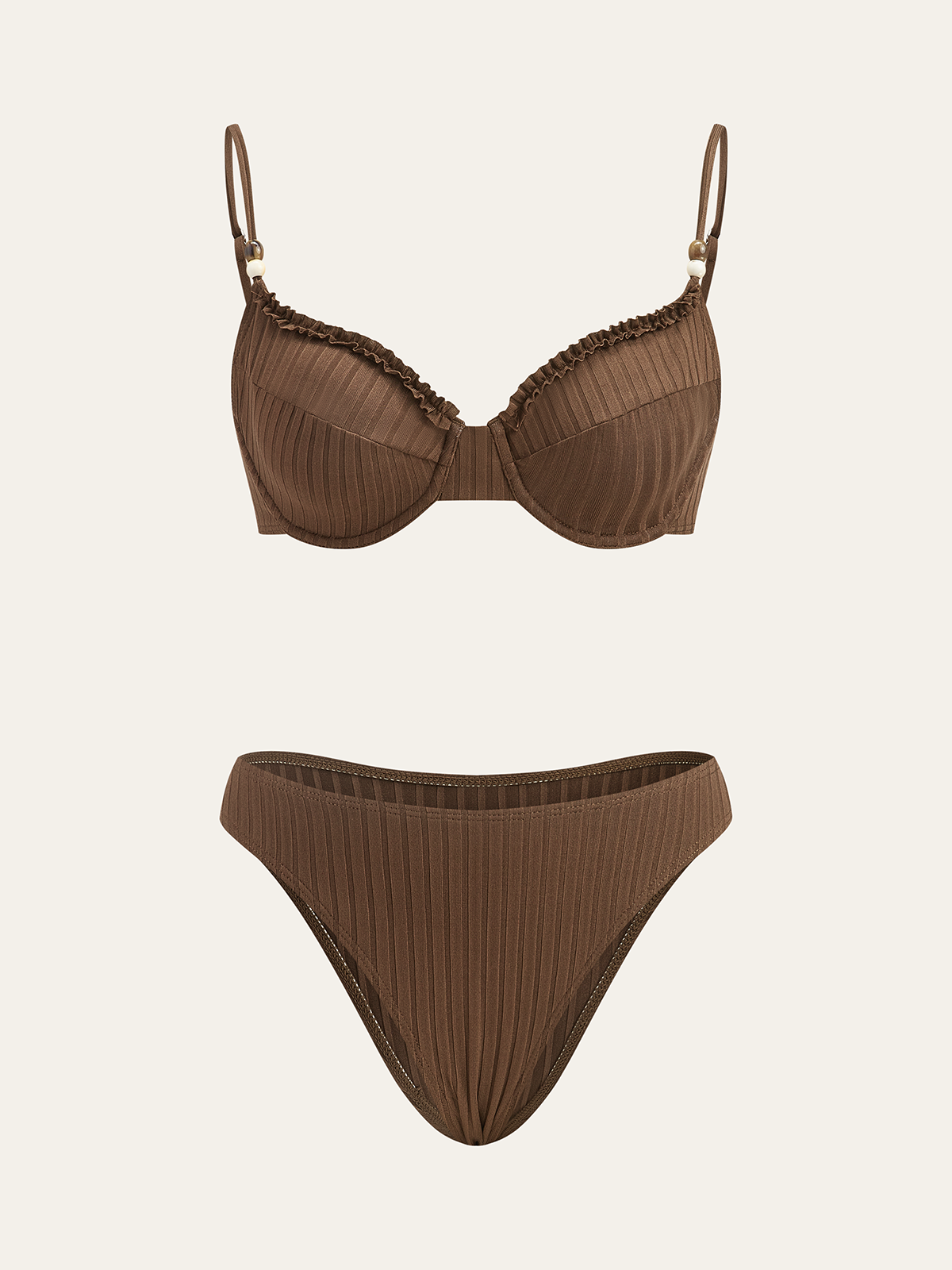 Ruffled Detaylı Oluklu Bikini Seti