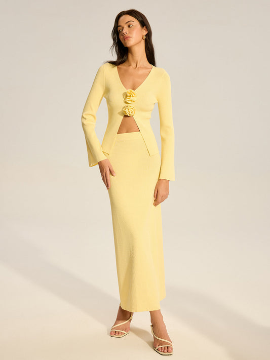 Çiçekli Detaylı Pencereli Kazak Takım