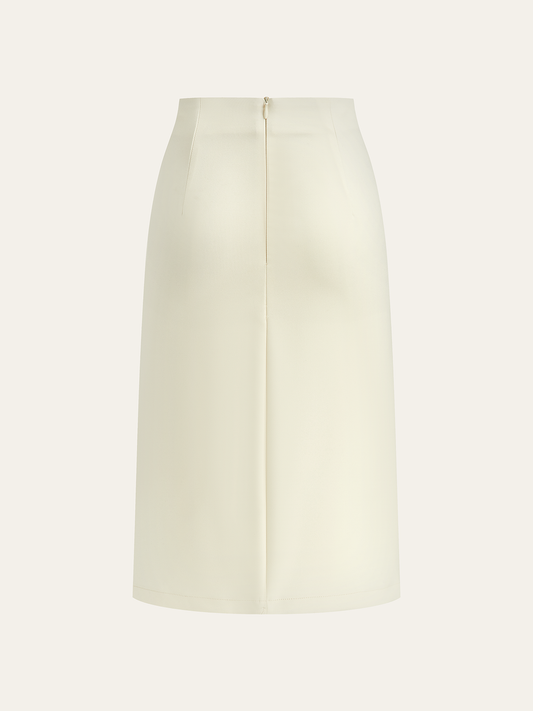 Metal Detaylı Yırtmaçlı Midi Etek