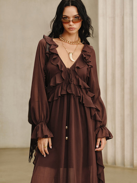 Kabarık Şifon Maxi Elbise Takımı ile Askılı Elbise Astarı