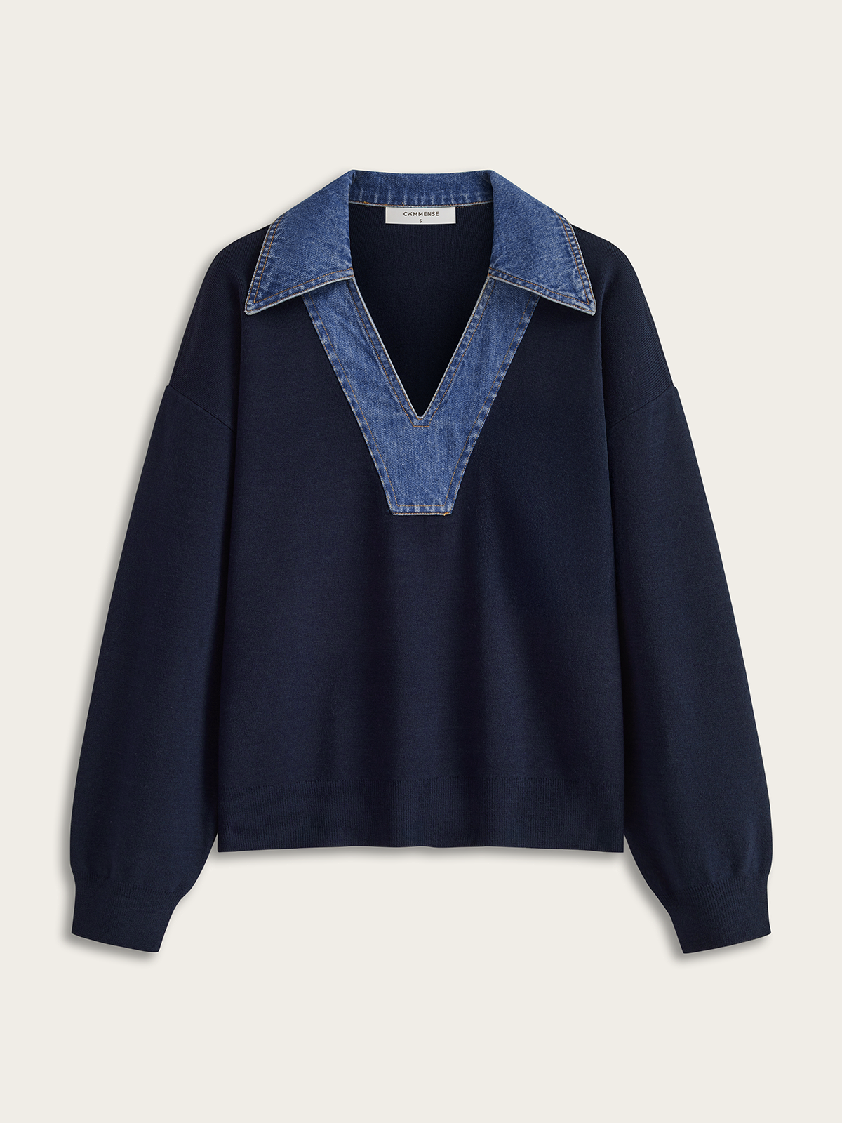 Denim Yaka V Yaka Süveter