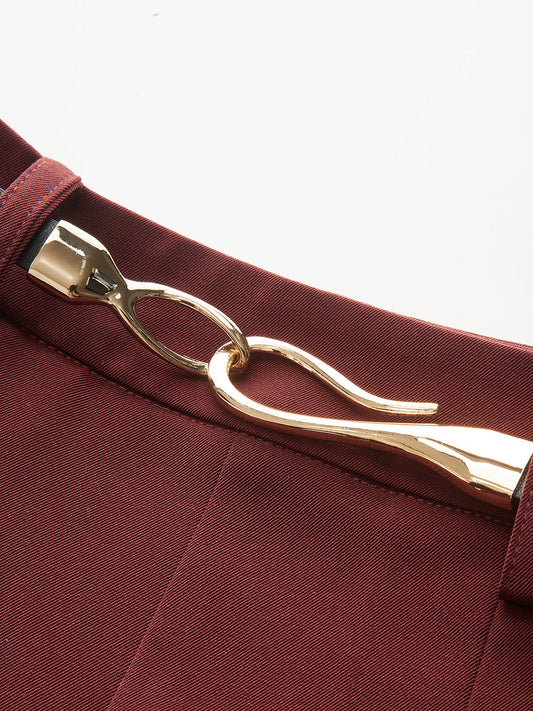 Kemerli Pileli Bol Paça Pantolon