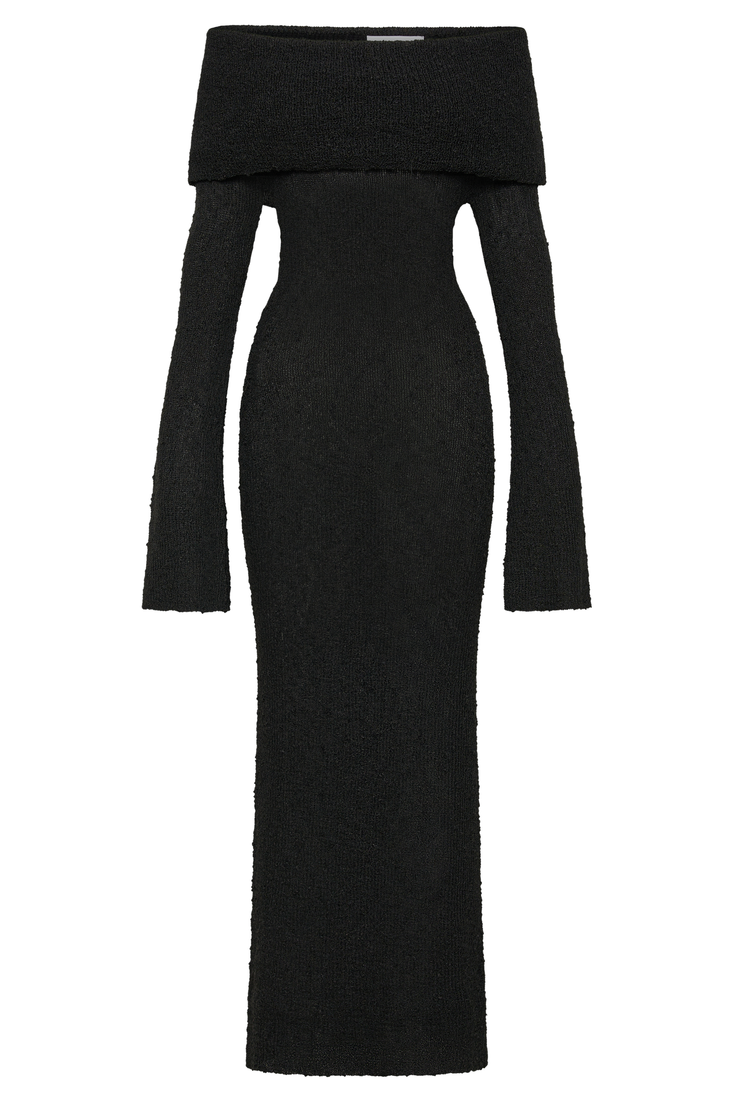 Marisol Düşük Omuzlu Boucle Maxi Elbise - Siyah