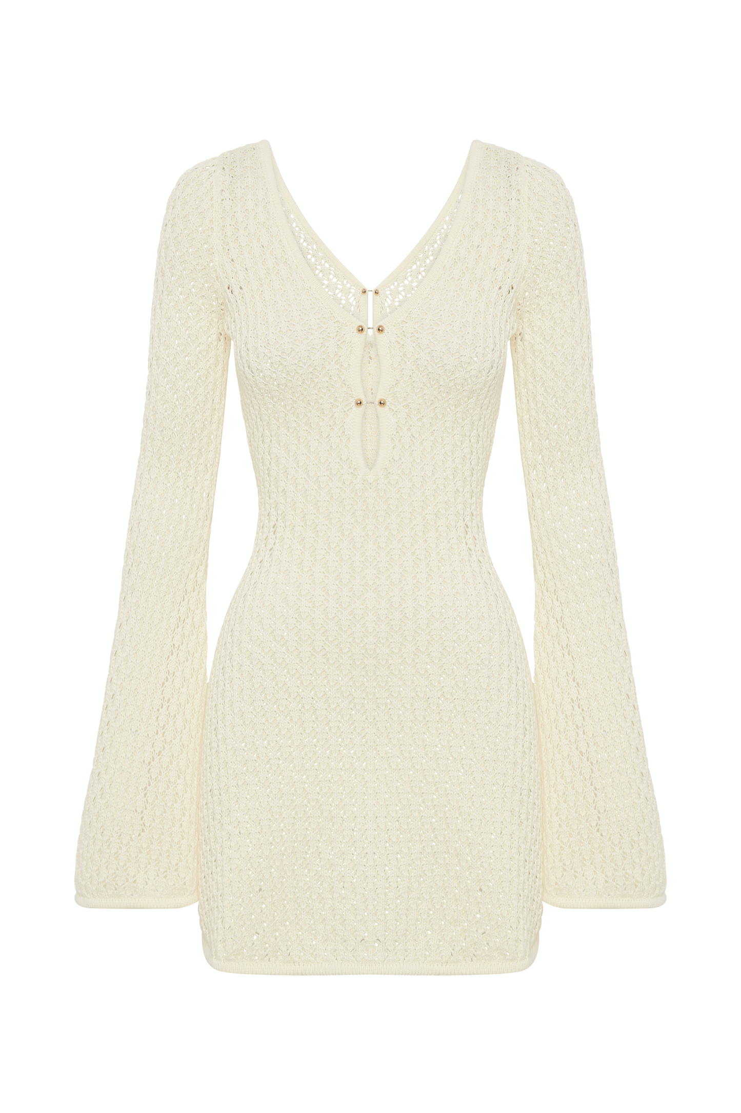 Kayleigh Crochet Örme Mini Elbise - Beyaz