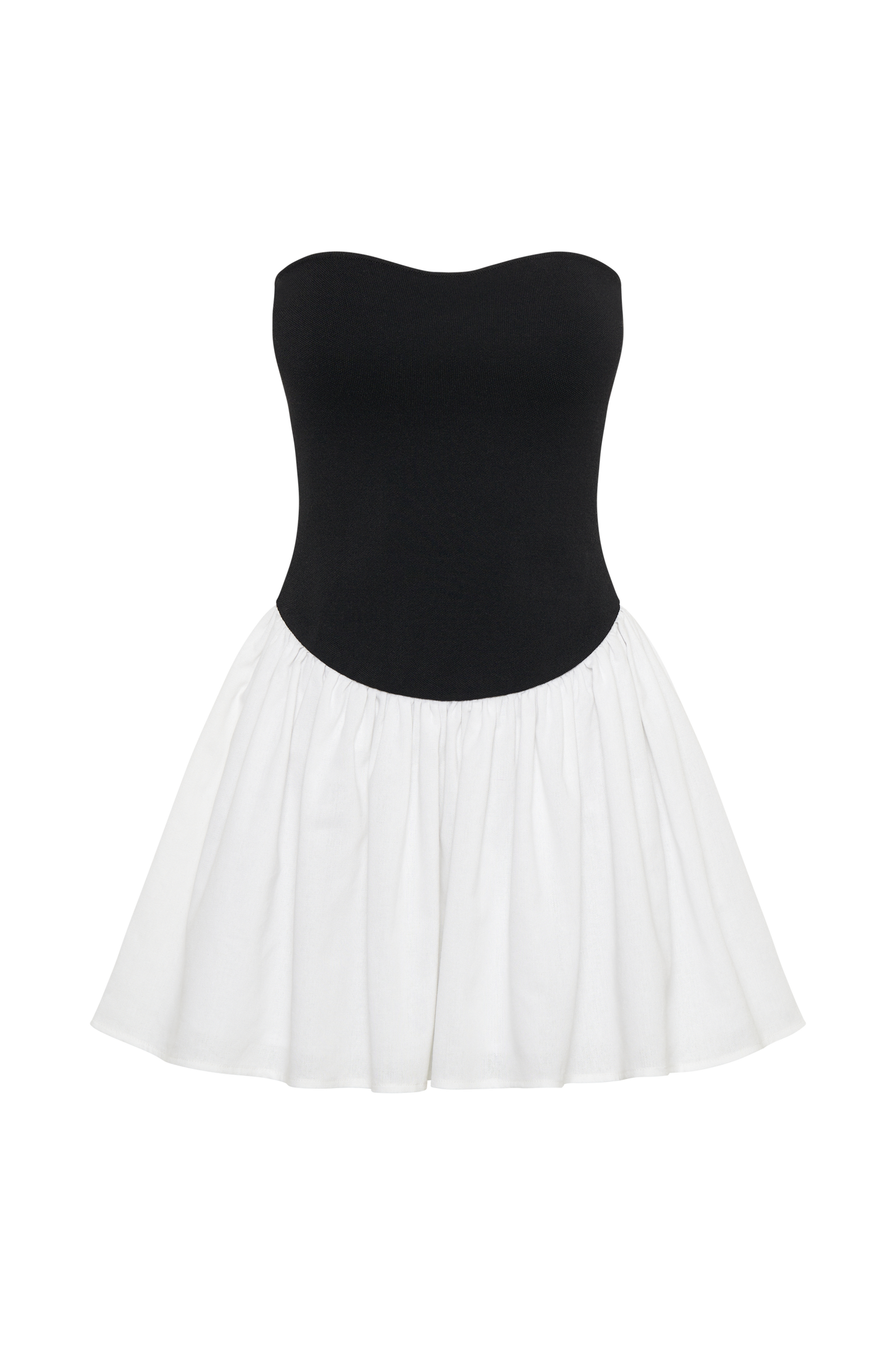 Hannah Örgü ve Keten Mini Elbise - Siyah/Beyaz
