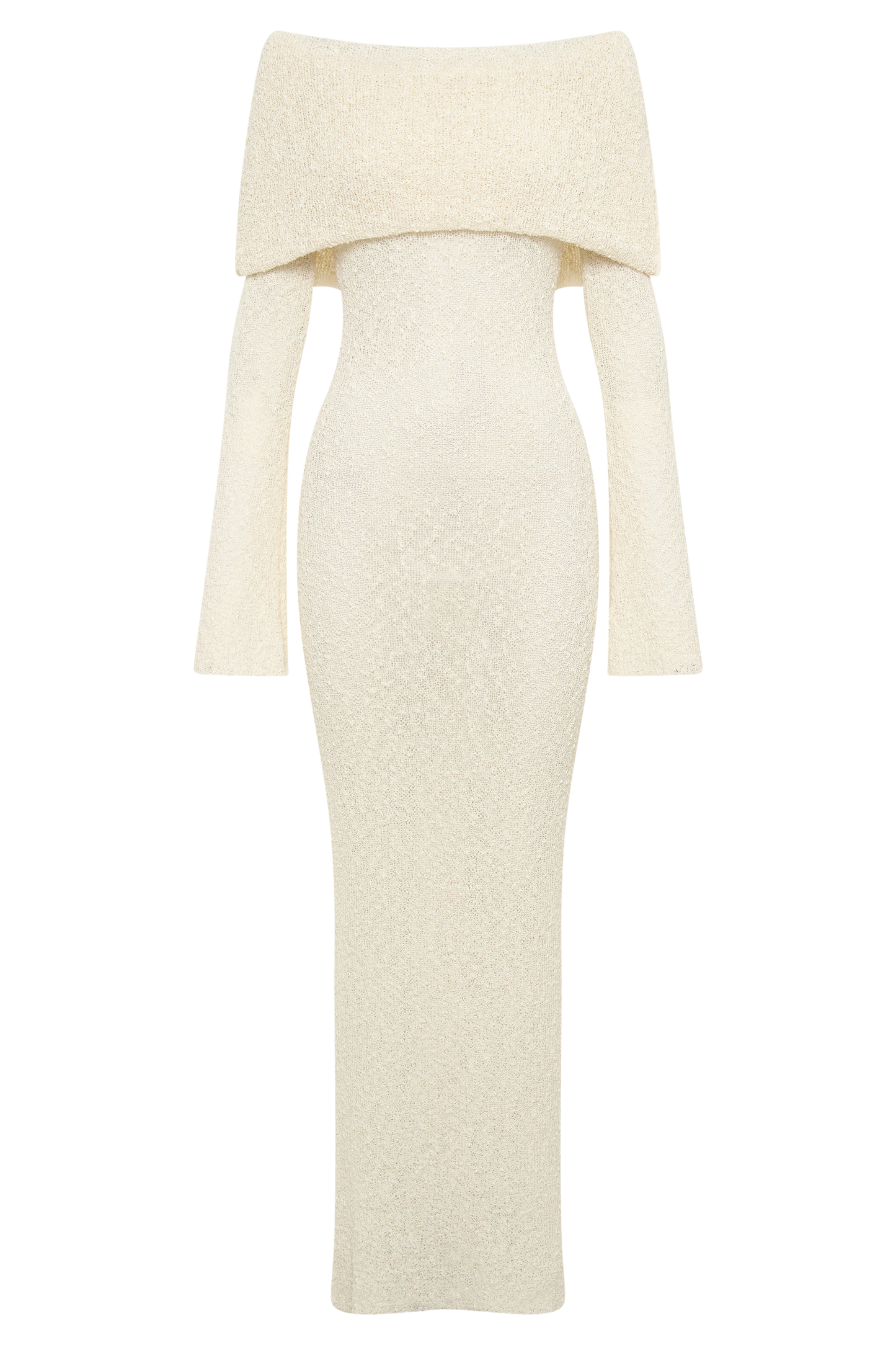Marisol Tek Omuzlu Boucle Maxi Elbise - Ivory